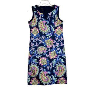 Talbots Women's Sleeveless Shift Blue Paisley Floral Print Multicolor Dress 6